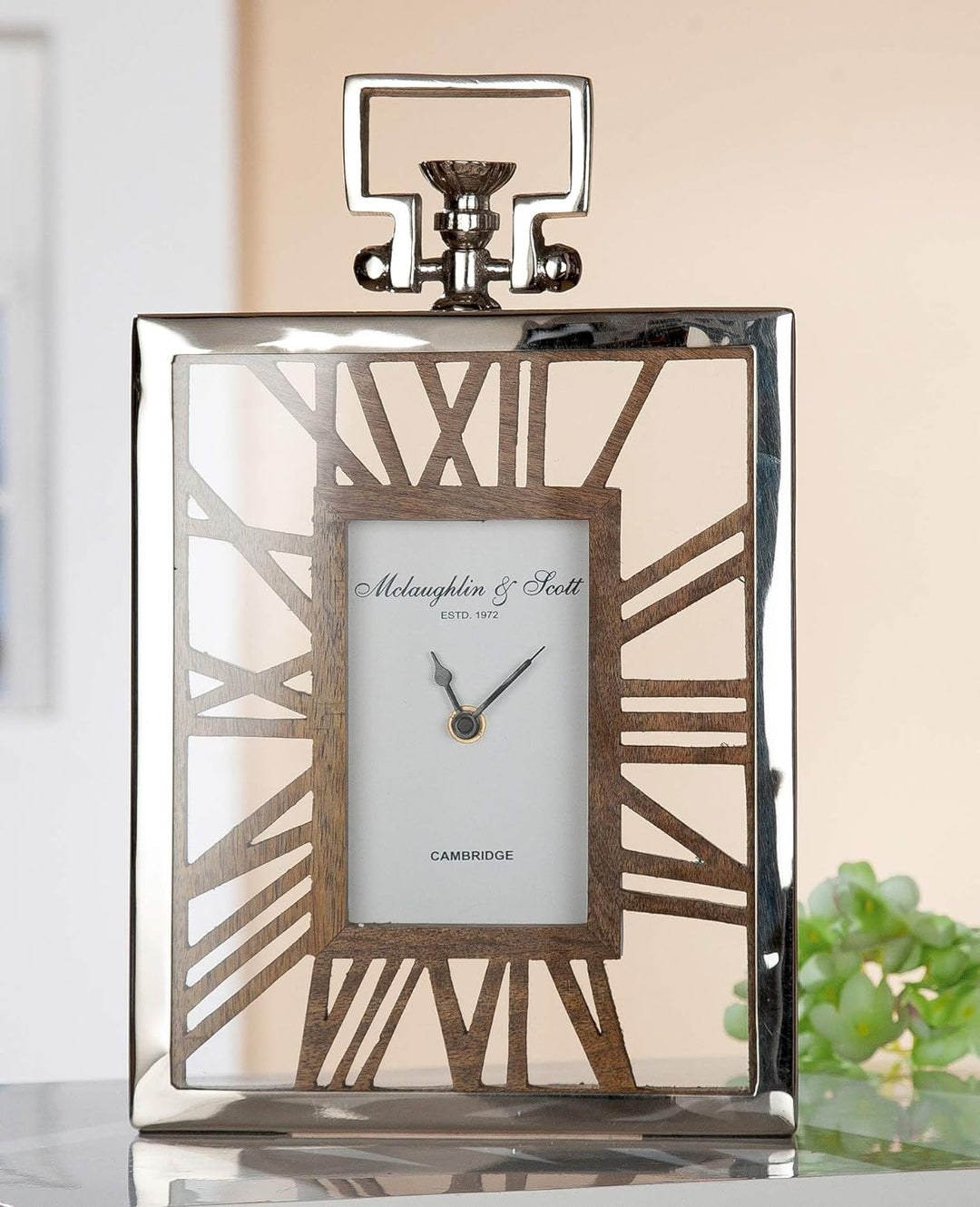 GILDE Uhr - Metall Standuhr mit Holz für eine AA Batterie H 34 cm