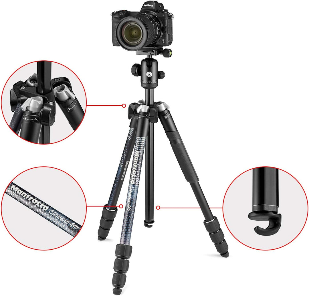 Manfrotto Element MII Kamerastativ, Aluminium Reisestativ mit Kugelkopf und Tragetasche, für DSLR, C