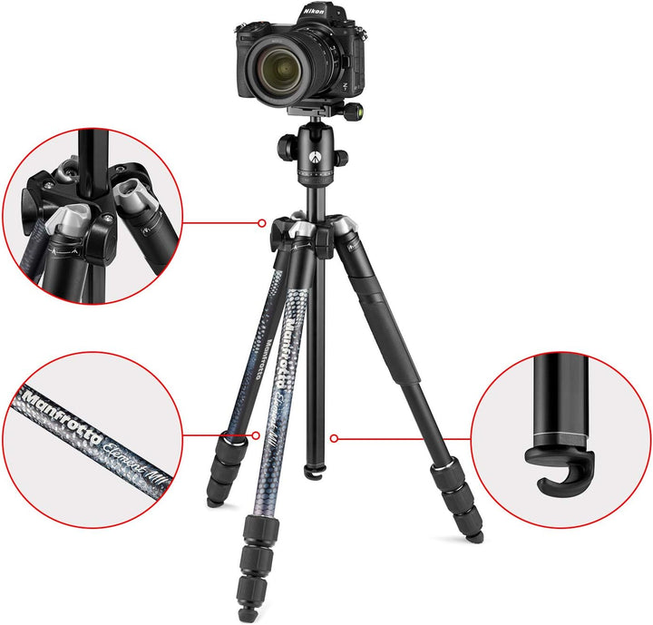 Manfrotto Element MII Kamerastativ, Aluminium Reisestativ mit Kugelkopf und Tragetasche, für DSLR, C