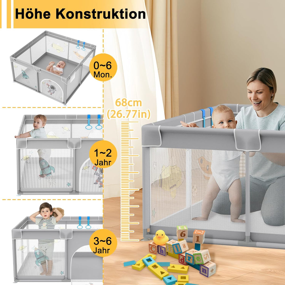Aufun Laufstall Baby Laufgitter 300D Oxford Gewebe, mit Anti-Kollision Schaum Absperrgitter, Atmungs