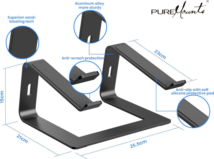 PureMounts Laptop Ständer Ultra-Slim, Ergonomischer Aluminium Notebookhalter mit Belüftung & Anti-Ru