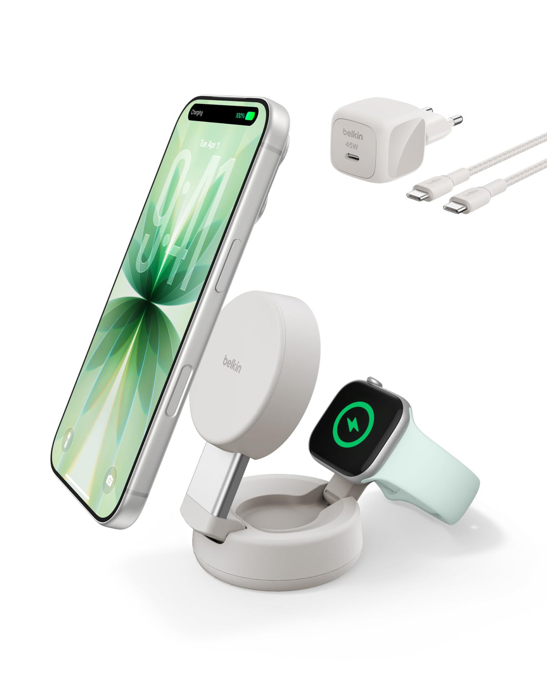 Belkin UltraCharge Pro MagSafe Ladegerät, Induktive Ladestation, Qi2.2 25W Verstellbarer 2-in-1 Wire