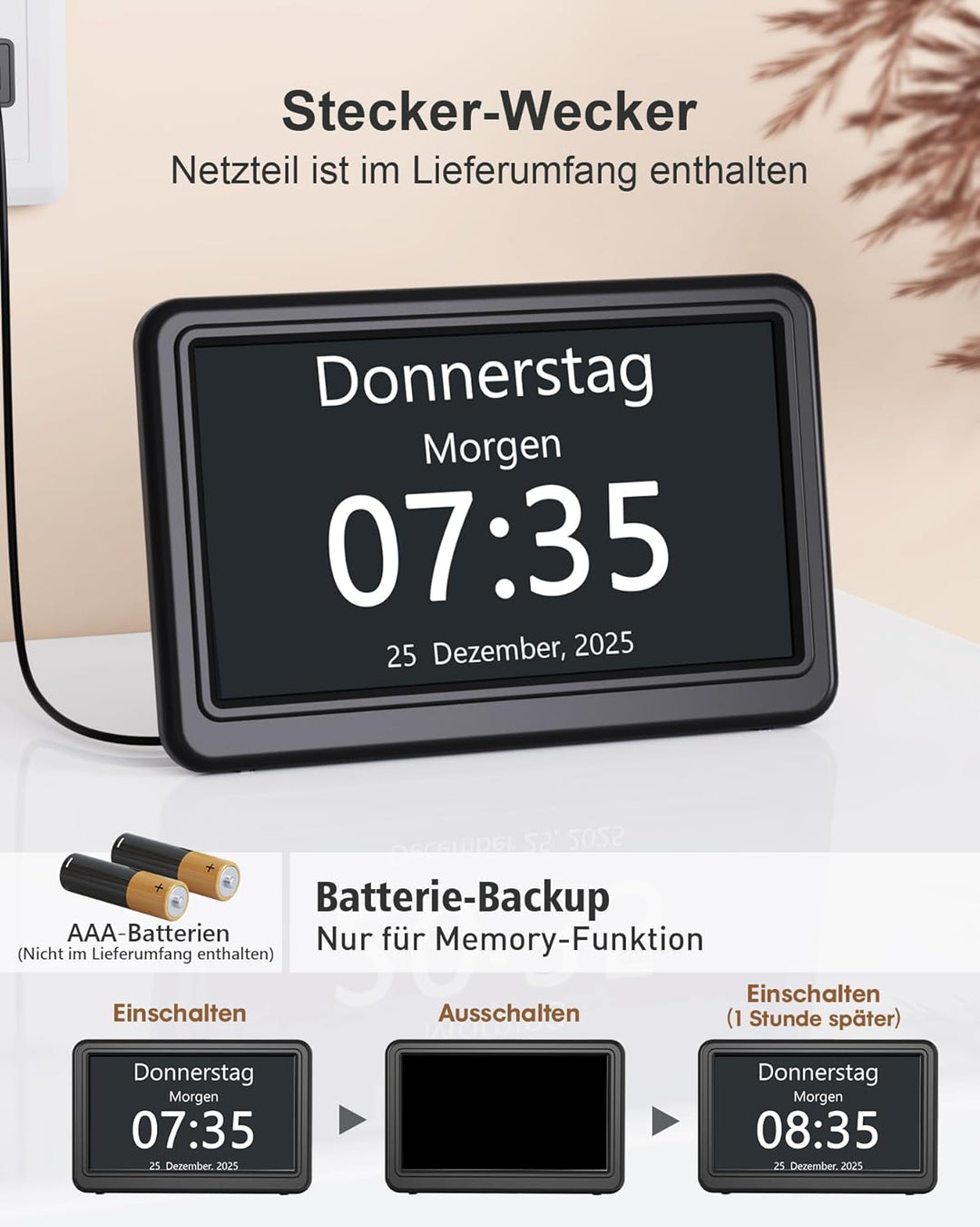 Roxicosly Digitaler Kalender, Elektronischer Tag Datum Wecker, Digital Uhr mit 20 Benutzerdefinierte