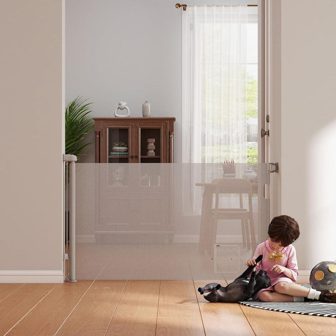 0-180cm Baby Absperrgitter, Treppenschutzgitter Ausziehbare mit Katzenklappe, Türschutzgitter, Einzi
