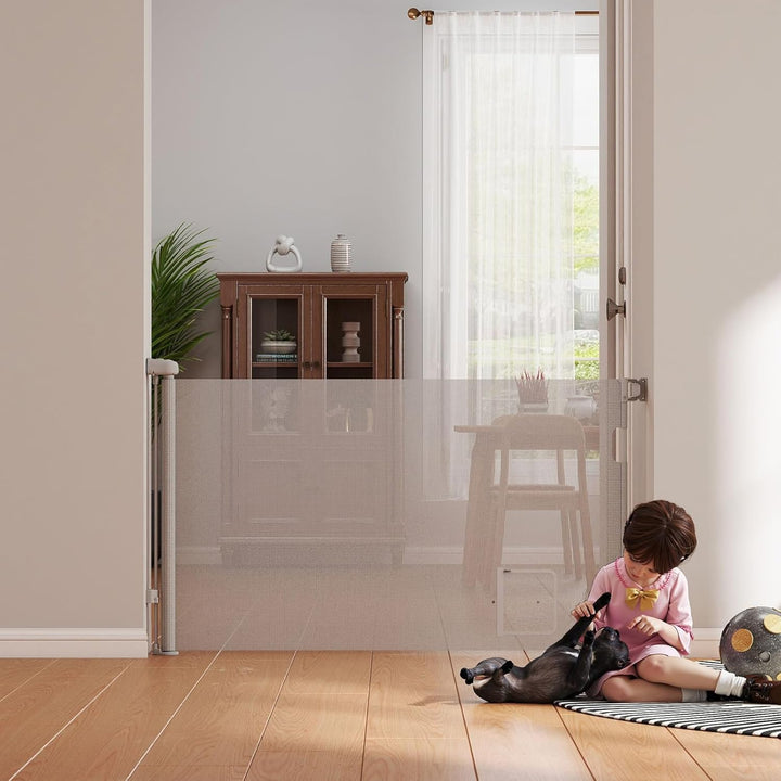 0-180cm Baby Absperrgitter, Treppenschutzgitter Ausziehbare mit Katzenklappe, Türschutzgitter, Einzi