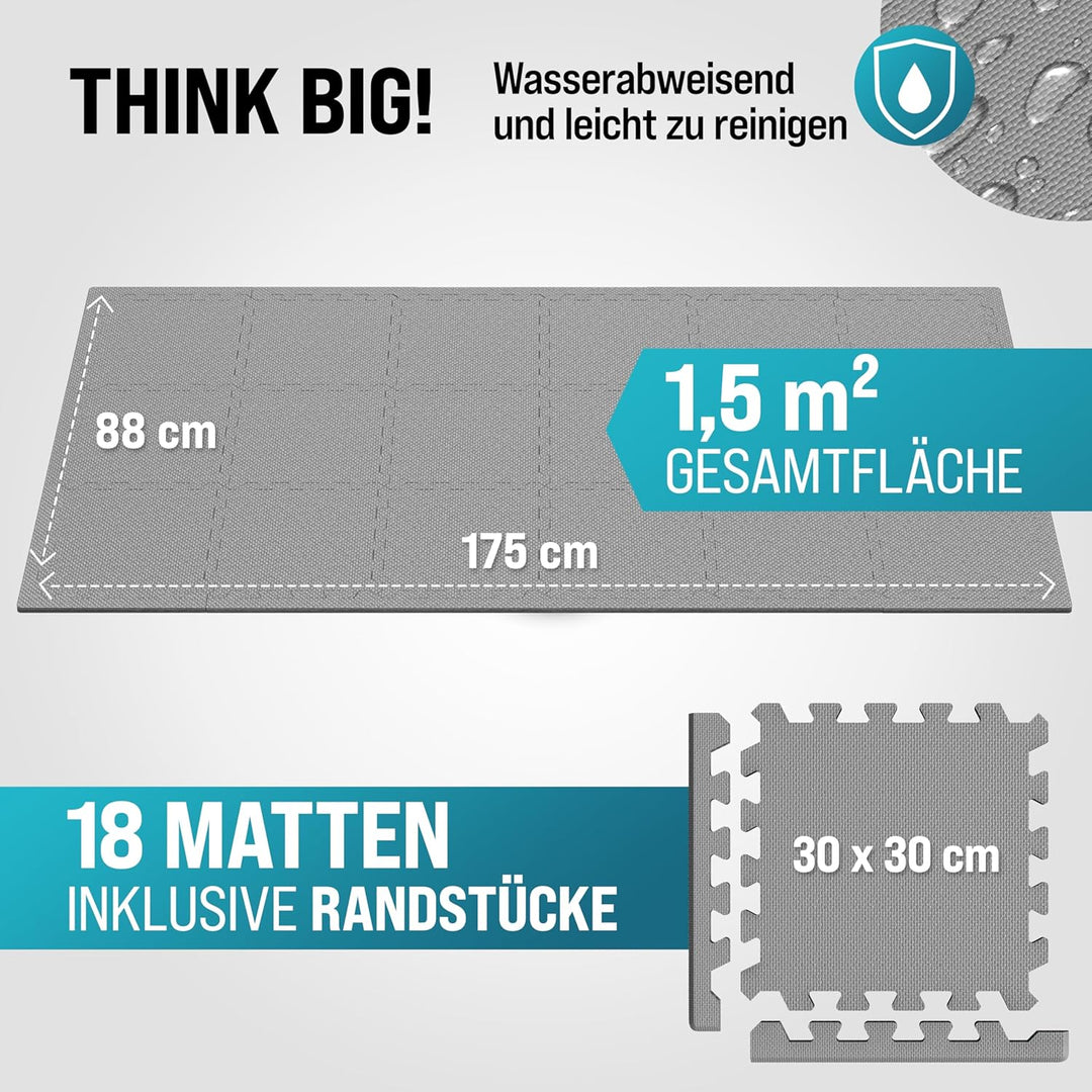 MONZANA® Bodenschutzmatten Fitness &amp; Pool mit Randstücken 30 x 30 cm 1,5 &amp; 3 &amp; 4,6 qm rutschfest Eva