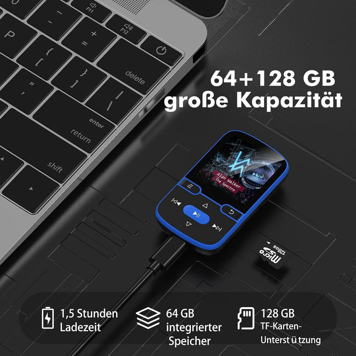 64 GB MP3 Player Bluetooth 5.3 mit Clip für Kinder Tragbarer mp3 -Player Musik-Player mit FM-Radio,