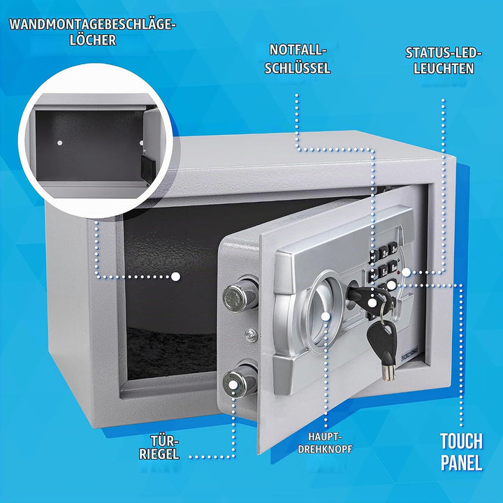 Silvergear® Elektronicscher Tresor mit Zahlencode | Mini Elektronischer Safe | Mini Stahlsafe mit Co