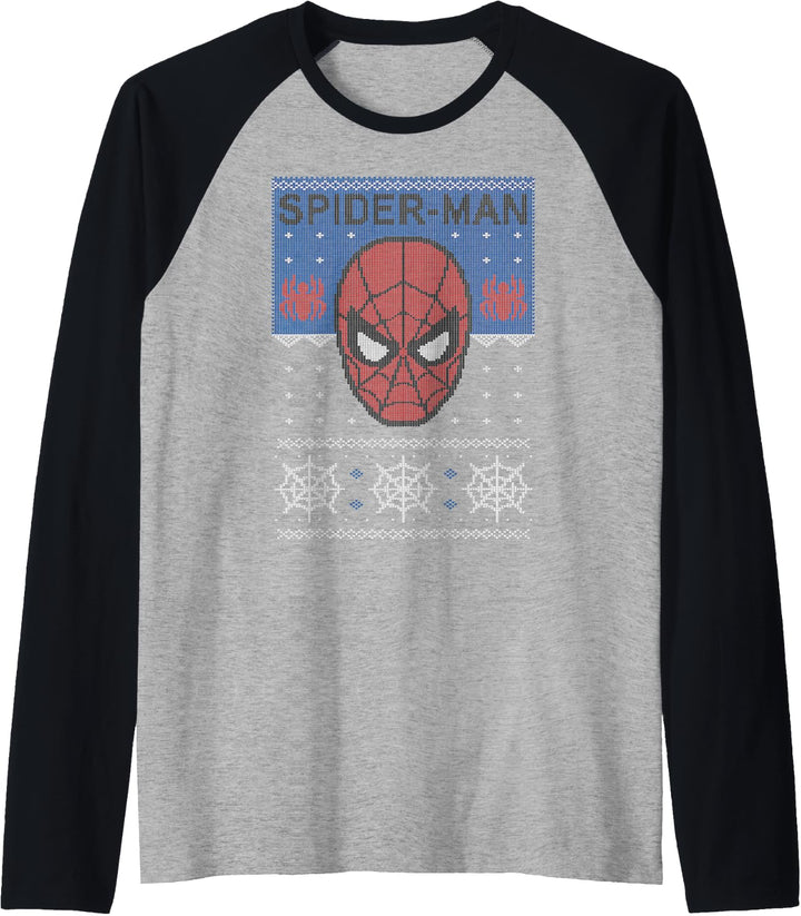Marvel Spider-Man Mask Ugly Weihnachten Sweater Raglan