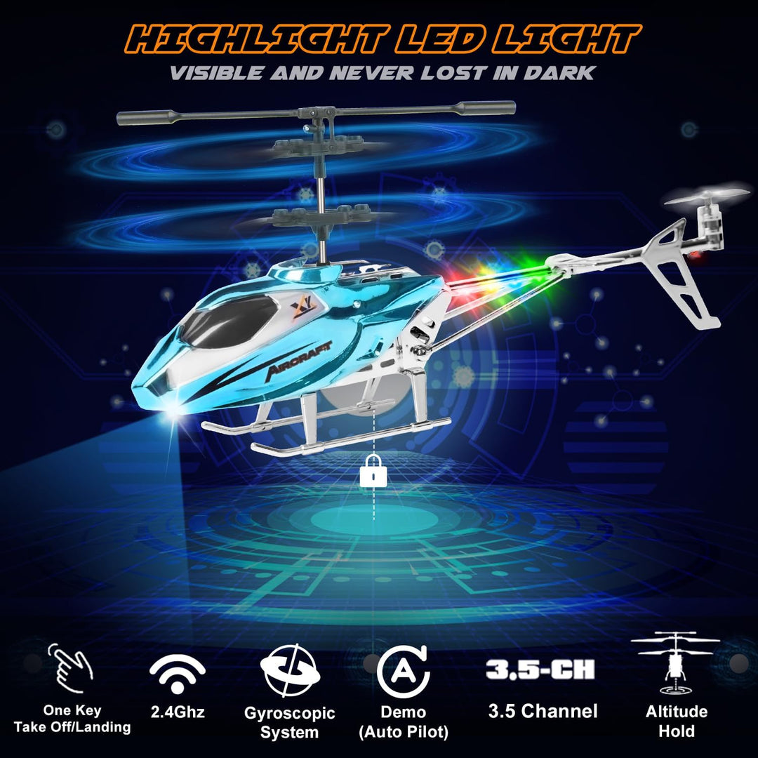 TERRAMUS RC Hubschrauber- 2.4G Ferngesteuerter Hubschrauber Indoor RC Helikopter Spielzeug mit LED-L