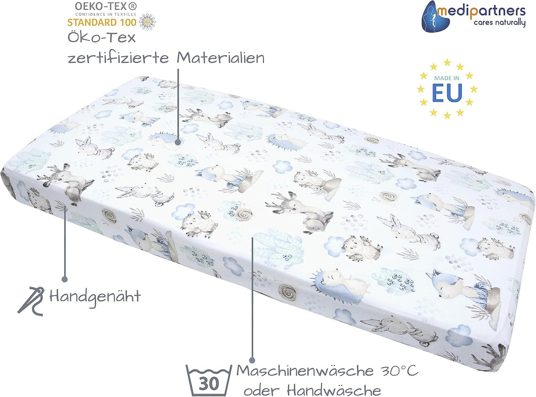 Medi Partners 3er-Set Spannbettlaken Spannbetttuch 60x120cm 100% Baumwolle Baby Bettwäsche Babymatra