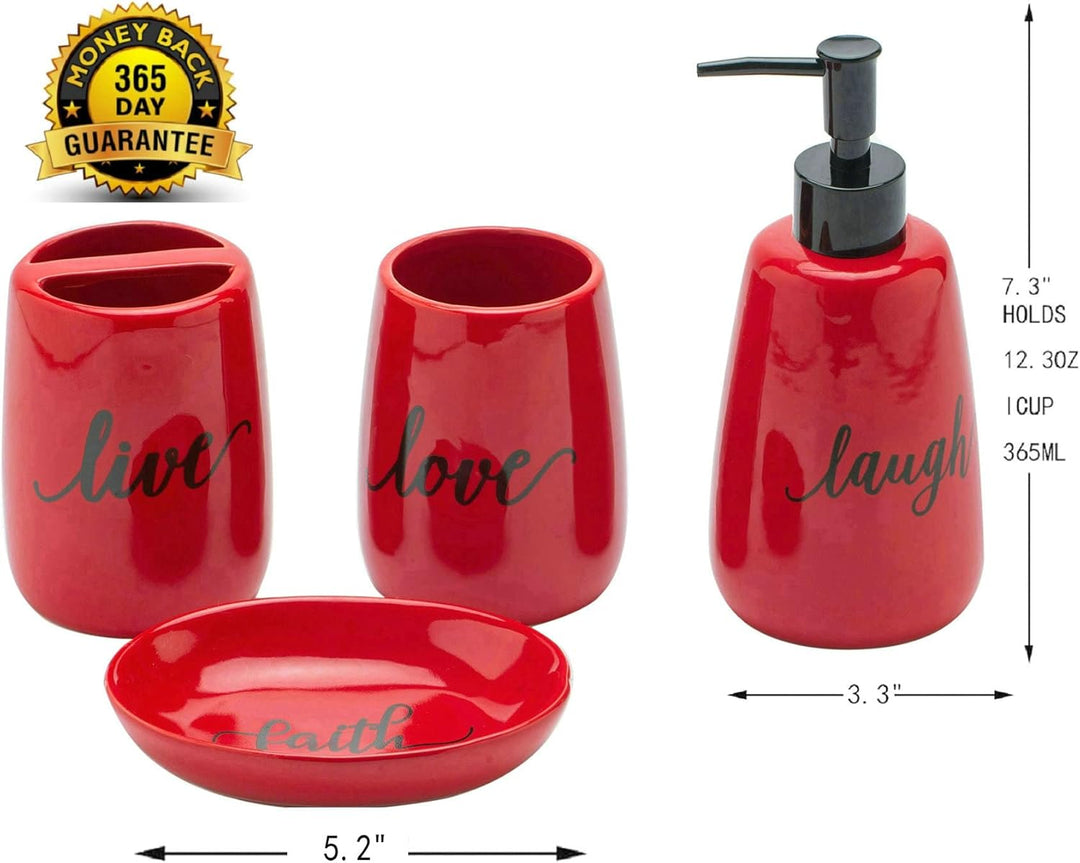 Badezimmer-Zubehör-Set, Keramik, 4-teilig, Zahnbürstenhalter, Seifenspender, Seifenschale, Wäschetro