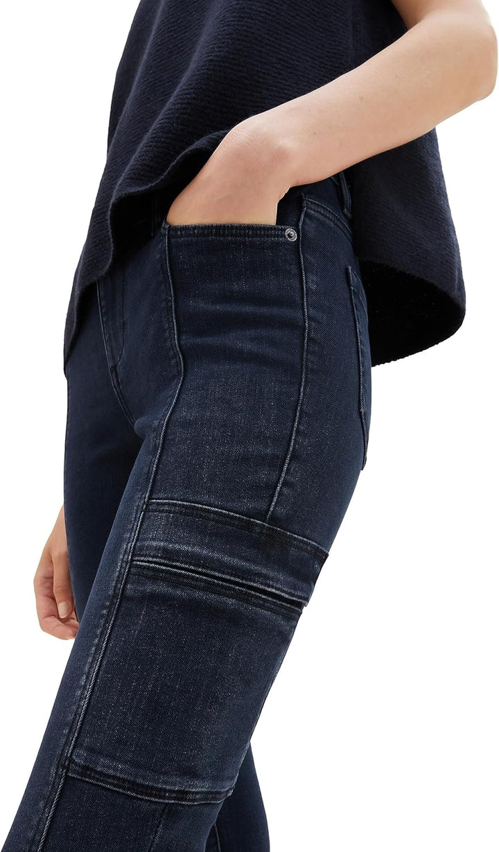 TOM TAILOR Damen Alexa Slim Cargo Jeans 28W / 30L 10173 - Dark Stone Blue Black Denim, 28W / 30L 101