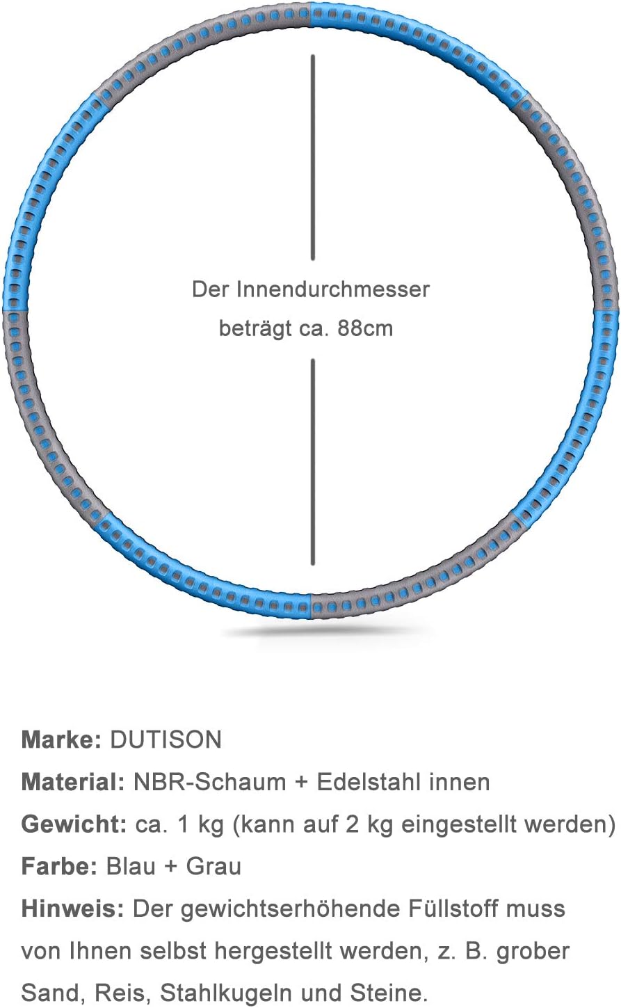 Hula Hoop Reifen, Fitness Reifen Erwachsene Hoop zur Gewichtsabnahme, 8 Segmente Stabiler Edelstahlk