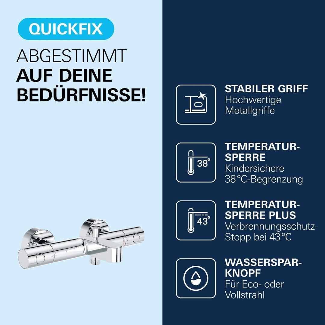 GROHE Precision Get - Thermostat-Wannenbatterie (für die Wandmontage, S-Anschlüsse, mit Schmutzfangs