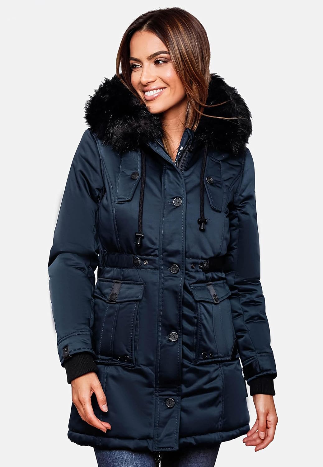 Navahoo Damen Warmer Winterparka mit Kapuze Luluna Prc XS-XXL XS Blau, XS Blau