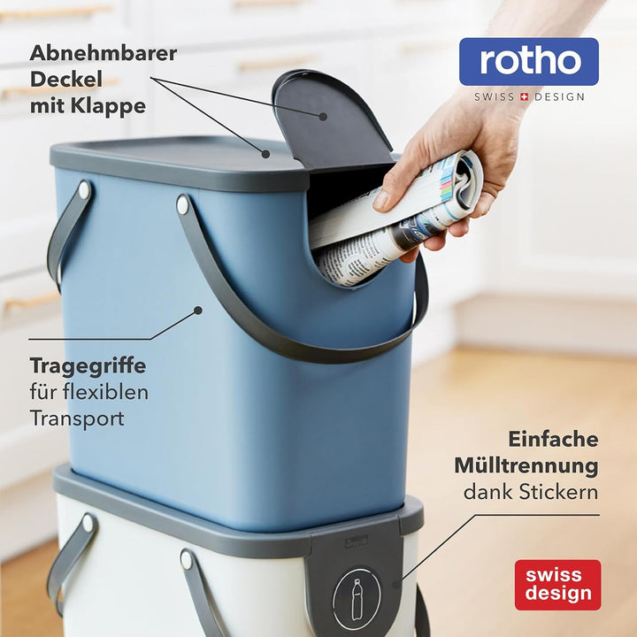 Rotho Albula Mülltrennungssystem 25l für die Küche, grün/anthrazit, Kunststoff Dunkelgrün, Dunkelgrü