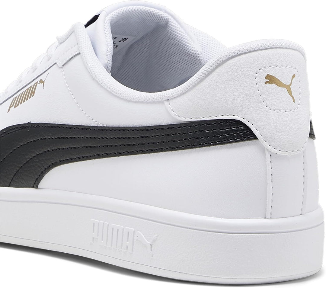 PUMA Unisex Kinder Smash 3.0 L Sneaker 36 EU White Black Gold, 36 EU White Black Gold
