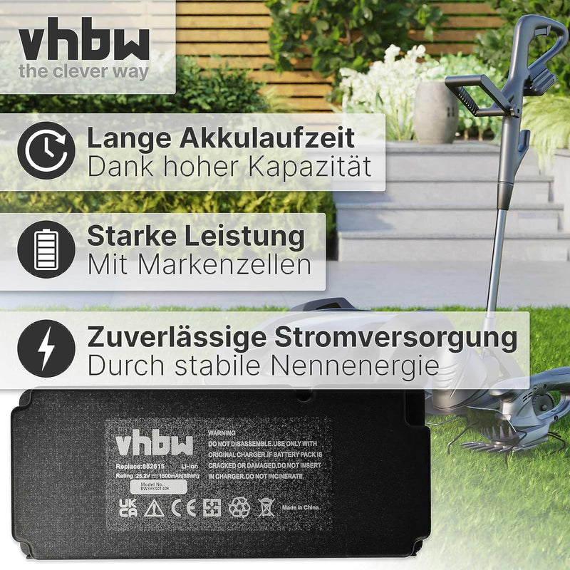 vhbw Akku kompatibel mit Garden Feelings R800Easy Rasenmäher Rasenroboter (1500mAh, 25,2V, Li-Ion)