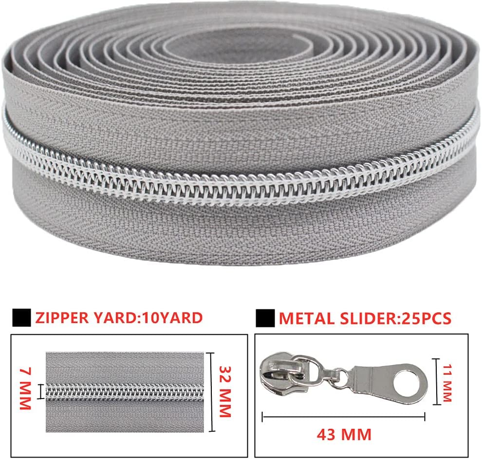 9 m silberfarben endlos Reissverschluss Meterware Reissverschluss Nylon 6mm-Spirale + 25 Nonlock-Zip