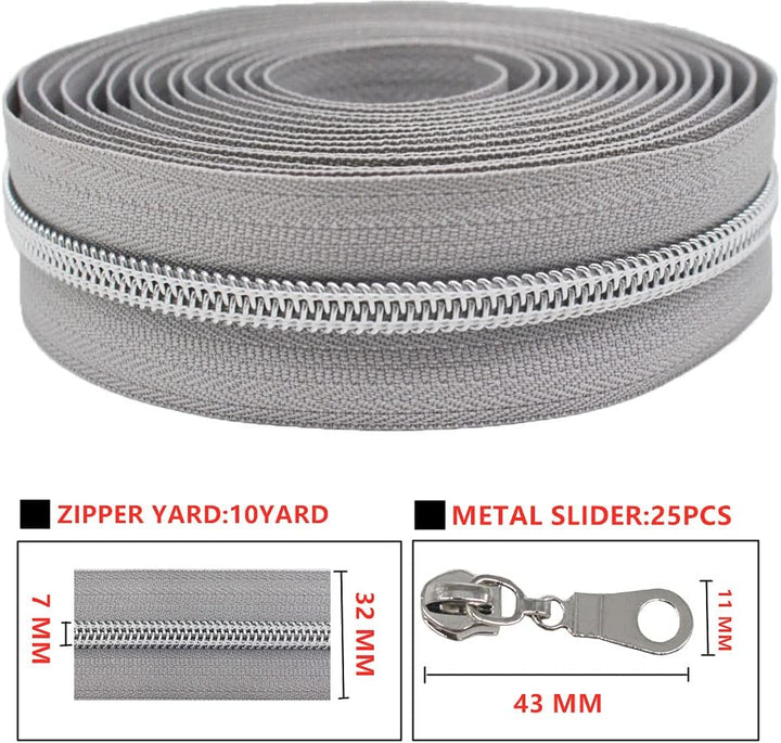 9 m silberfarben endlos Reissverschluss Meterware Reissverschluss Nylon 6mm-Spirale + 25 Nonlock-Zip