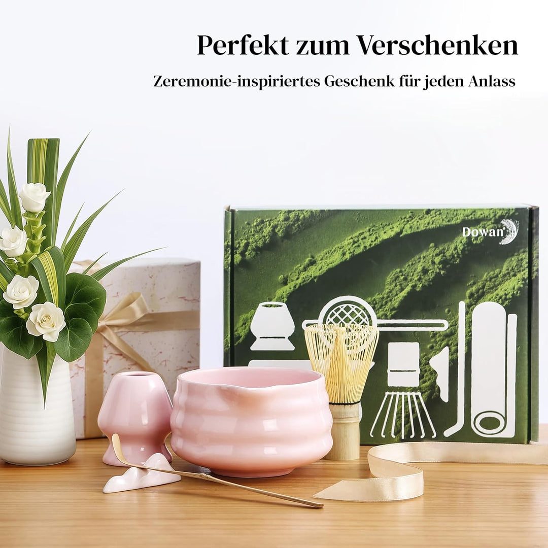 DOWAN Matcha Set, 7 Stück Matcha Tee Set, Matcha Zubehör Rosa, Matcha Schale mit Ausgiesser, Matcha
