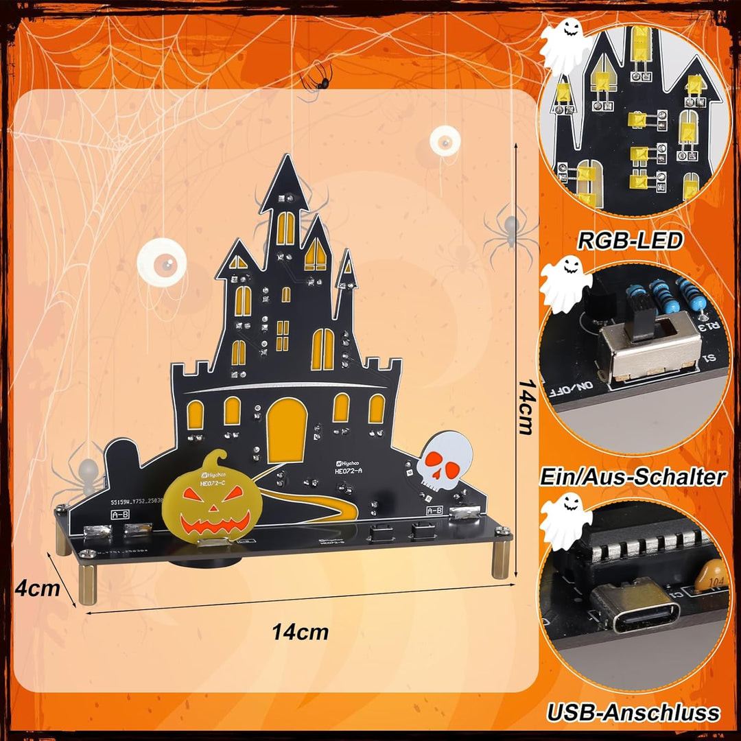 PEMENOL Halloween Burg Löt bausatz Musik Kürbis Skelett Leuchte Elektronik Bausatz mit Atmende LED L