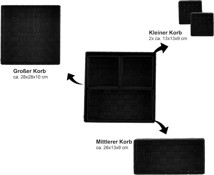 Brandsseller 4er Set Aufbewahrungsboxen - 28x28x10 cm, 26x13x9 cm, 13x13x9 cm (2x) – eckige Regalkör