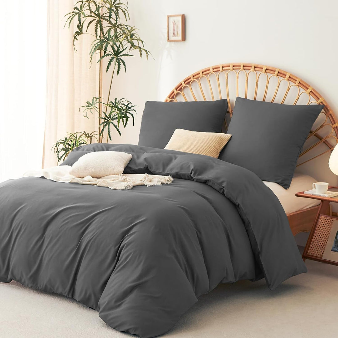 WAVVE Bettwäsche 155x220 3 teilig Grau - Bettbezug 155 x 220 Set mit 2 Kissenbezüge 80x80 cm, Bettwä
