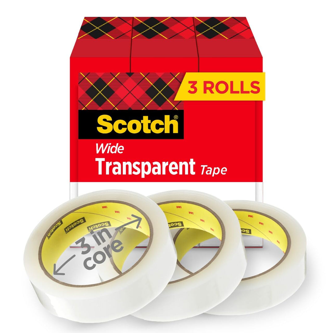 Transparent Tape 600-72-3PK, 1" x 2592", 3" Core, Transparent, 3 Rolls