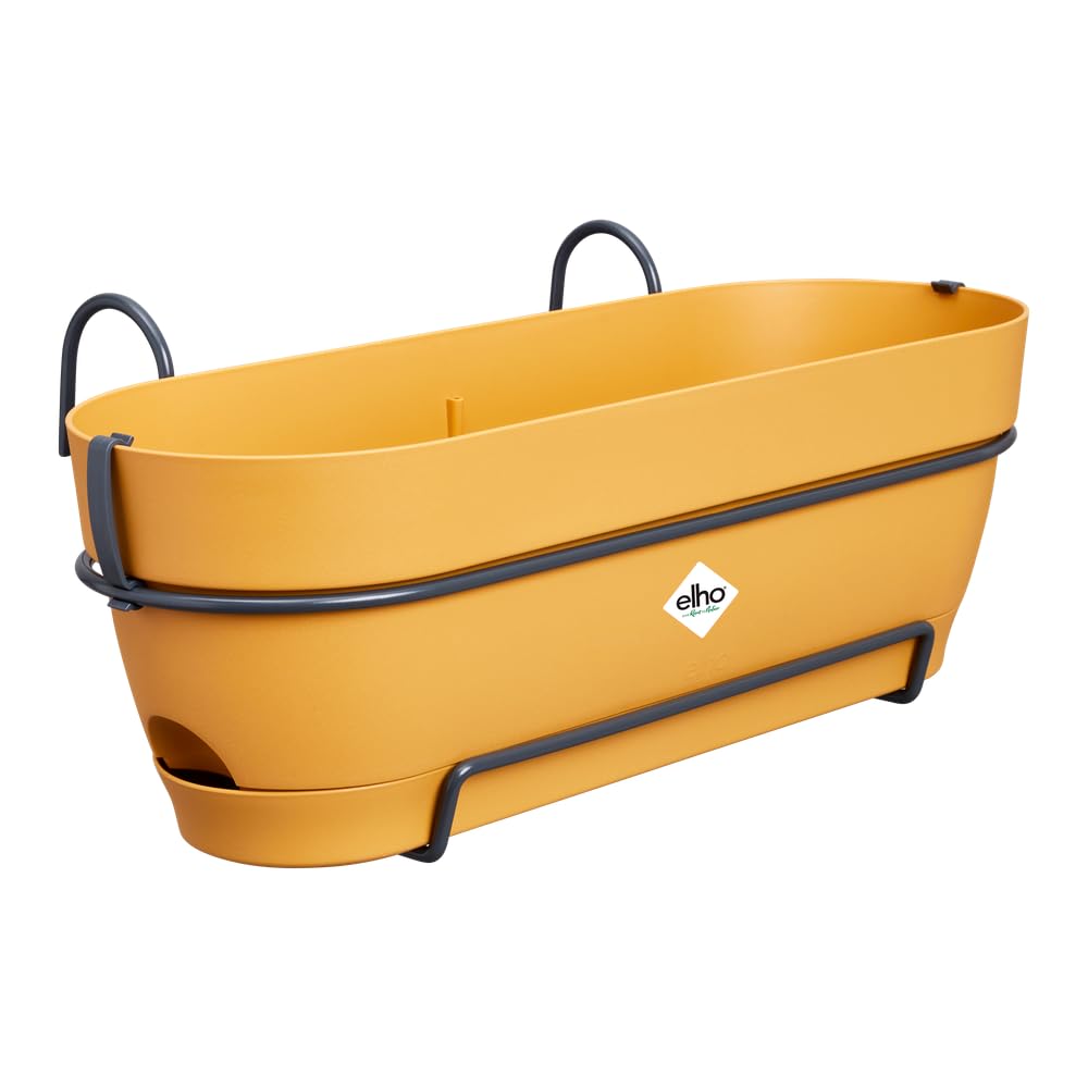 Elho Vibia Campana Balkonkasten Allin1 50 - Übertopf für Balkon - Ø 50.4 x H 17.7 cm - Gelb/Honig Ge
