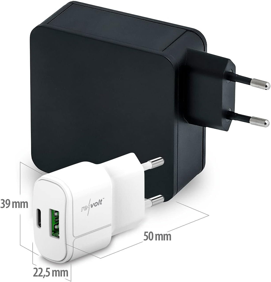 revolt 230-V-USB-Netzteil: Ultrakompakt. USB & Noteb.-Netzteil, USB-C/A, QC, PD, 30W, weiss 2er (Uni