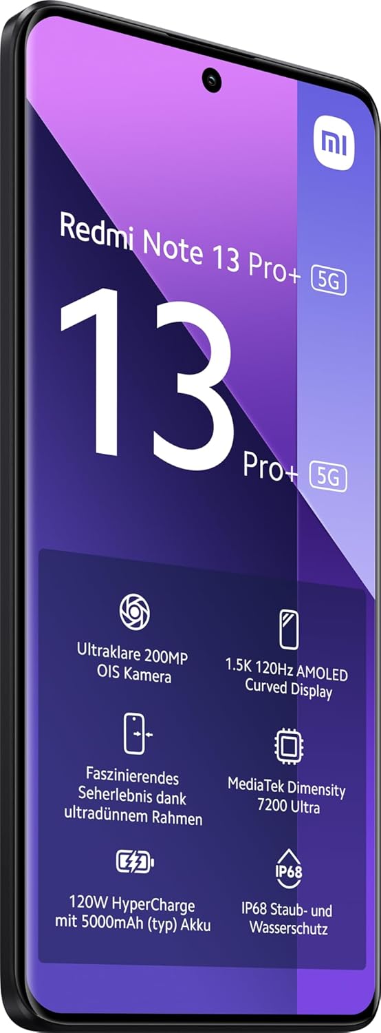 Xiaomi Redmi Note 13 Pro+ 5G Smartphone, 8+256GB Handy ohne Vertrag, Schwarz Black 8+256 Note 13 Pro