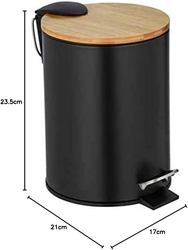 WENKO Kosmetik-Treteimer Mod. Tortona, schwarzer Eimer mit Bambusdeckel, 3 Liter, Badezimmer-Mülleim