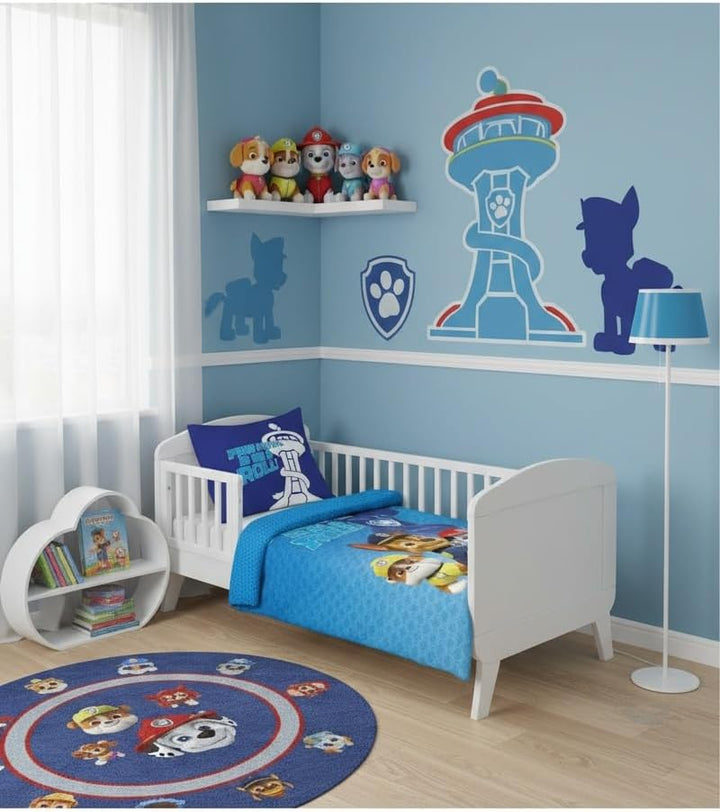 Paw Patrol Blaues Kinderbett-Bettwäsche-Set | Bettbezug 100x140 cm + Kopfkissenbezug 40x45 cm | 100%