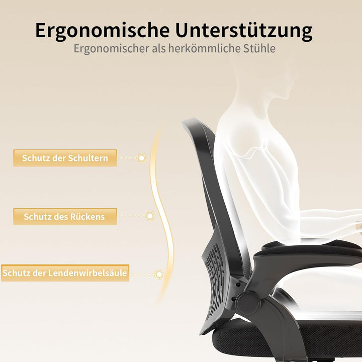 naspaluro Ergonomischer Bürostuhl, Schreibtischstuhl mit klappbaren Armlehnen, höhenverstellbar, Nei