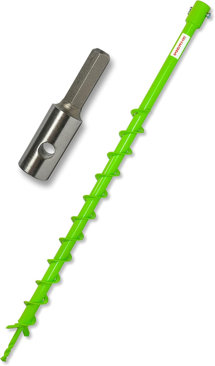 WERHE® Profi Bohrer VollStahl, Erdbohrer für bohrmaschine 40 mm extrem robust mit Hex Adapter - Pfah