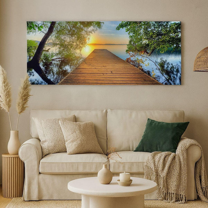 Wandbilder Dekoration Wohnzimmer Brücke See Panorama Bilder auf Leinwand 120x50cm Leinwandbild mit R