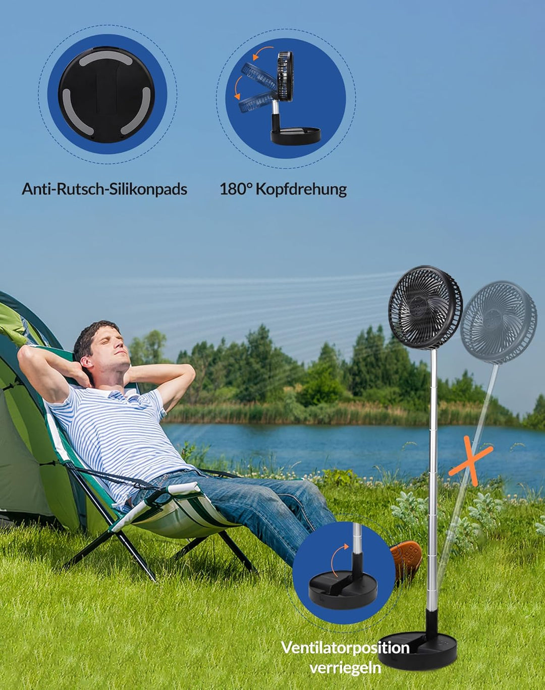Primevolve Batteriebetriebener Ventilator, Tragbarer wiederaufladbarer USB-Stand-, Tisch- und Schrei