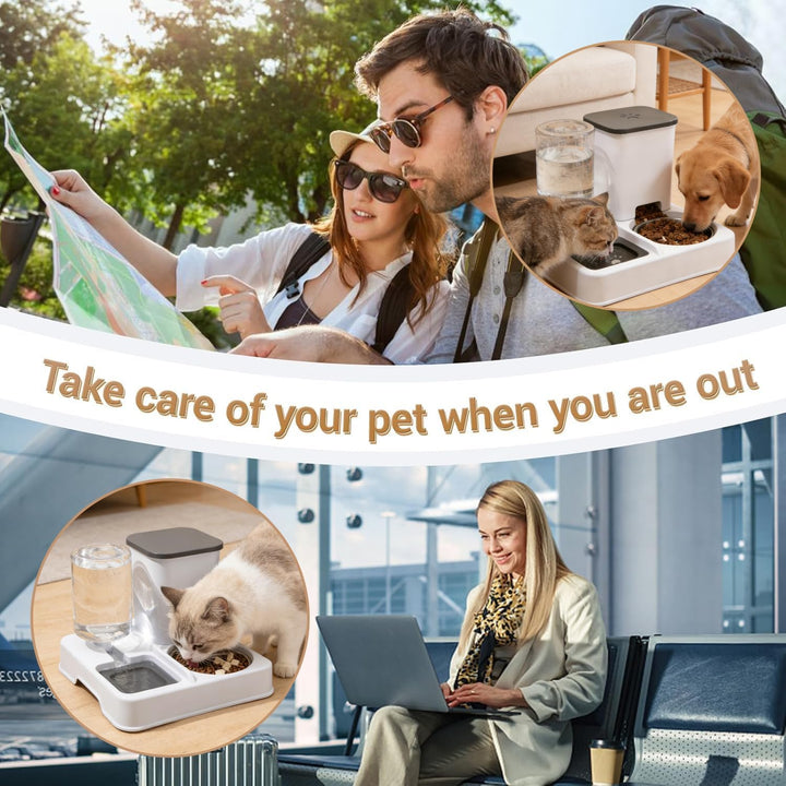 2-in-1 Automatischer Futter und Wasserspender für Haustiere, Abnehmbarer Futterstation, Katzenfutter