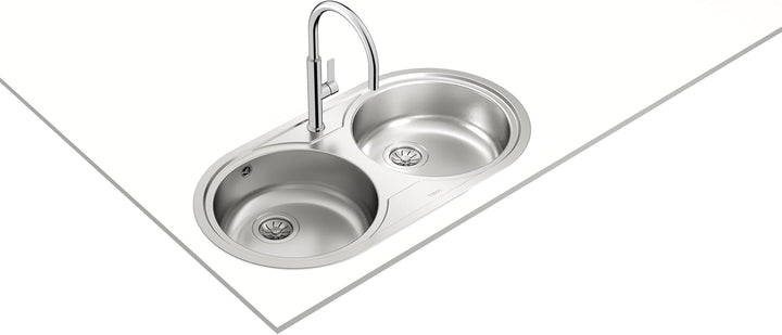 DUETTA 2C Fregadero inox 2 cubetas redondas, 150mm, Mueble 90