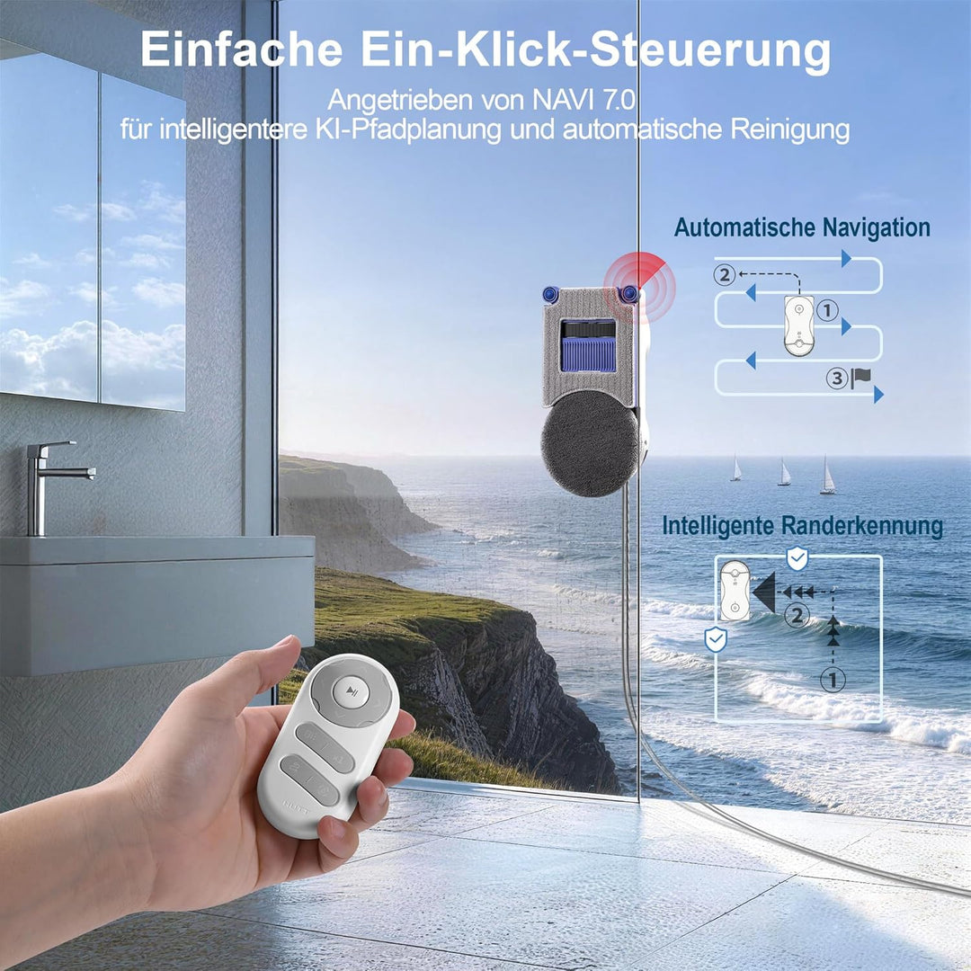 Hutt R10 Fensterputzroboter, Hybrid Nass-Trocken Reinigungssystem mit rotierender Nassreinigung & ra