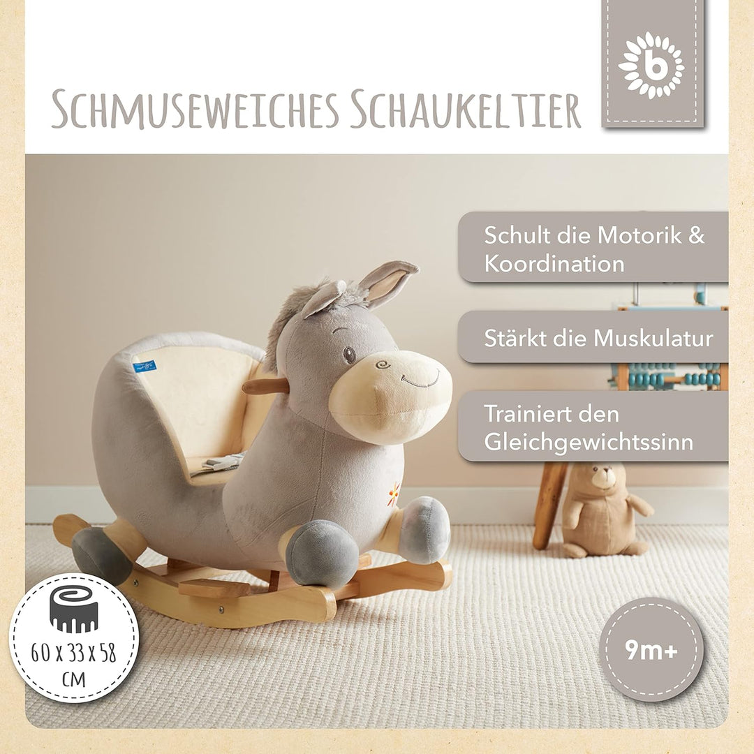 Bieco Plüsch Schaukeltier Esel Fips, 60 cm | Kinder Schaukelstuhl mit Sicherheitsgurt | Baby Schauke