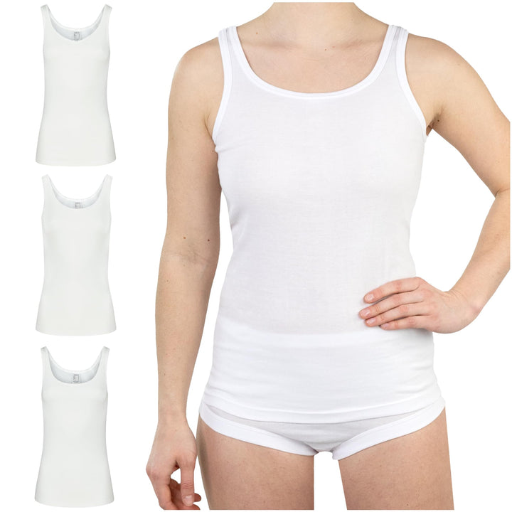 SES Unterhemden Damen Baumwolle 3er-Pack Grösse 34-52 weiss oder schwarz - Weiche Feinripp-Qualität