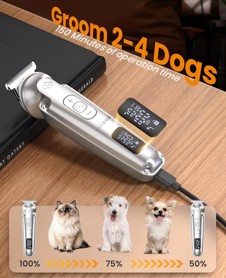 oneisall 4 in 1 Leise Schermaschine Hund Katze, 3-Gang Pfotentrimmer für Hunde bis zu 7000RPM, IPX7
