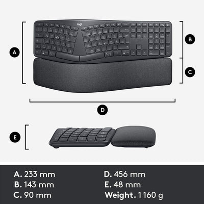 Logitech ERGO K860 - kabellose ergonomische Tastatur mit geteilter Tastenanordnung, UK QWERTY - Grap