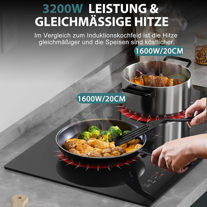 Hobsir hob Glaskeramikkochfeld 2 Platten mit Stecker | 3200W, 60cm Einbaudesign & Arbeitsplatten-Auf