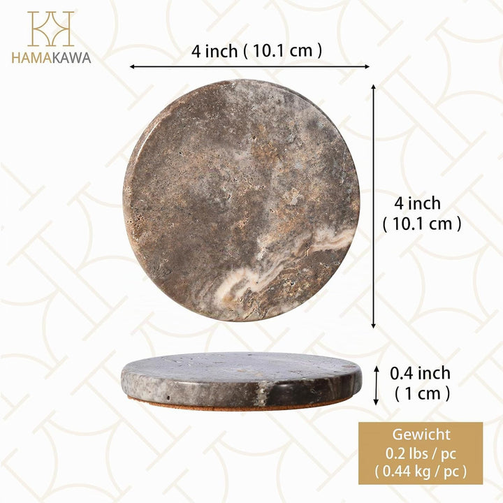 Marmor Untersetzer Satz von 4, Natürlichen Grauen Stein Untersetzer 10cm, Moderne Runde Travertin Ge