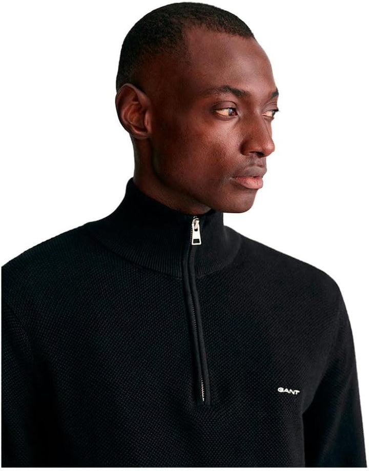 GANT Herren Cotton Pique Halfzip Pullover, Schwarz