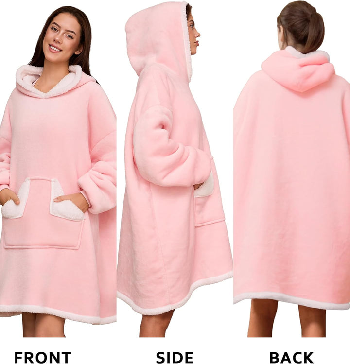 Oversized Hoodie Blanket， Sherpa Wearable Blankets with Pocket & Sleeves, Cozy Fleece Wearable Hoode